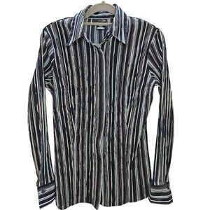 East 5th Women’s S Button Down Shirt Long Sleeve Navy Blue Multi-Color Striped